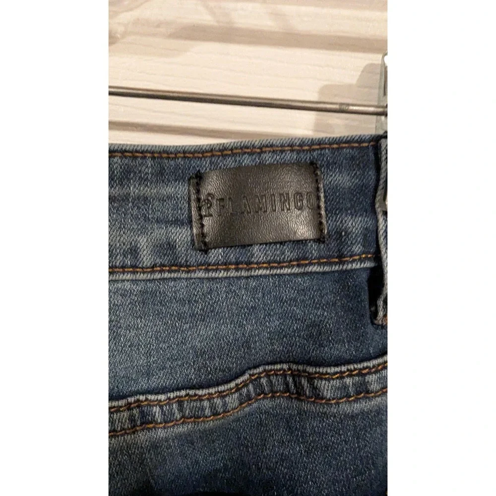 Flamingo Embroidered Wide Leg Jeans Blue‎ Denim Size Medium Y2K Floral low rise